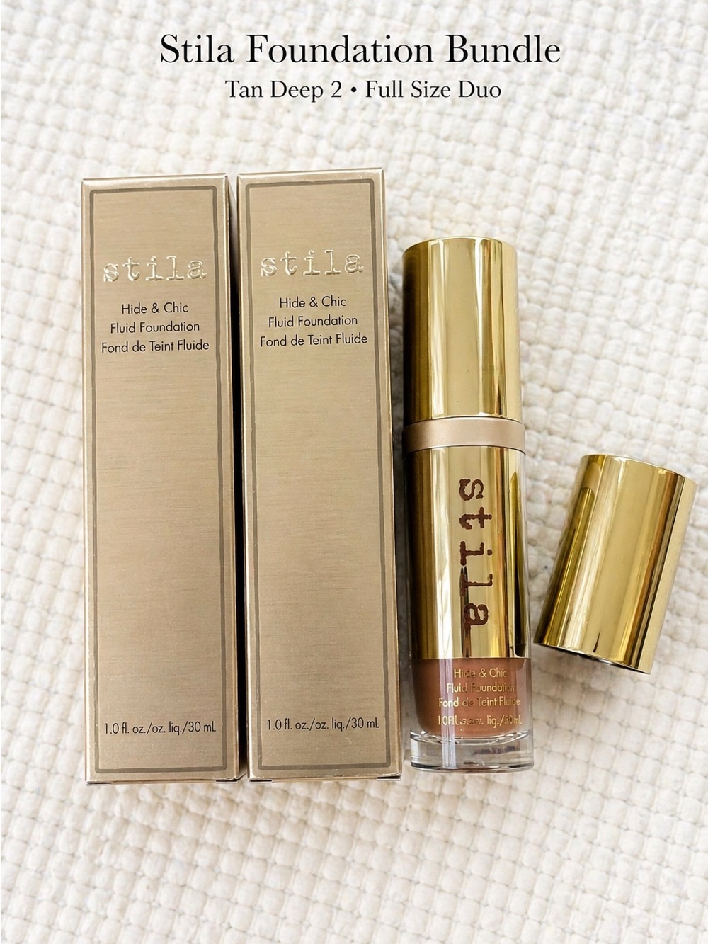 Stila Hide & Chic Foundation Bundle Tan Deep 2 Full Size Luxury Makeup